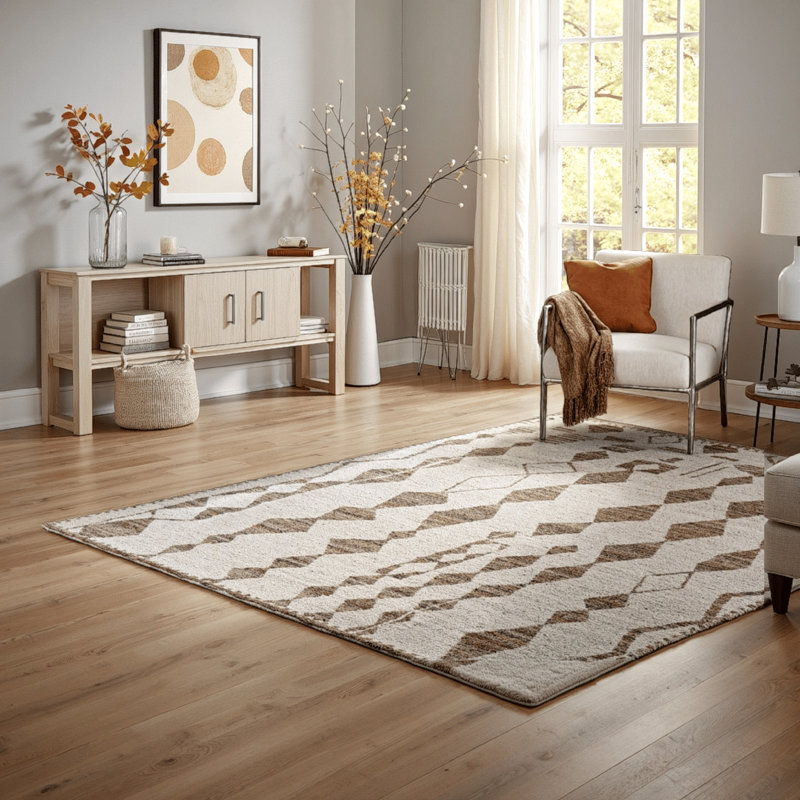 Tapis Betty, motif géométrique, polyester brun beige, Rectangle 8 pi x 10 pi