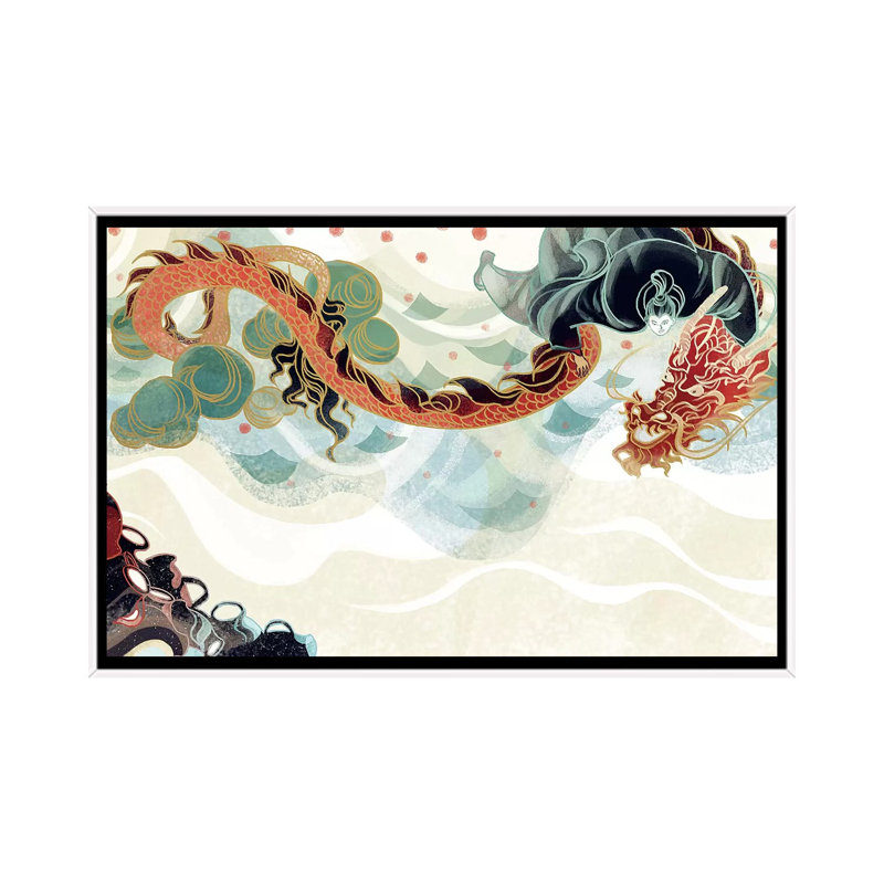 Dragon's Treasure by Sija Hong - Painting on Canvas, 66.04 cm H x 45.72 cm W, White Framed