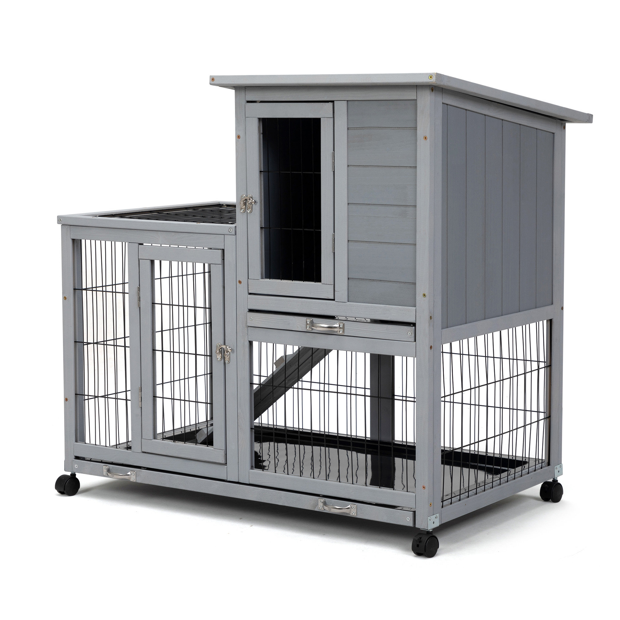 ExAchat Detachable Rabbit Hutch with Removable Tray and Rolling Casters ...
