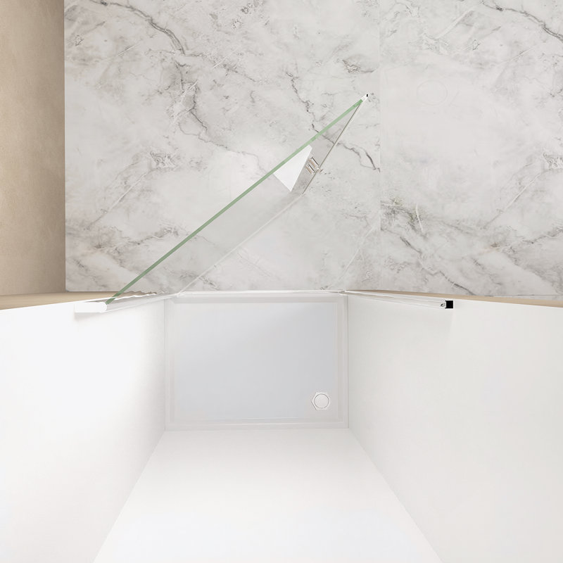 Porte de douche pivotante avec cadre en aluminium, porte de douche demi-cadre avec poignée en acier inoxydable