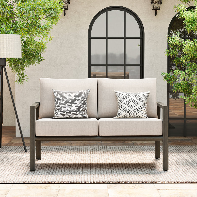 Avanna 2-Piece Brown Aluminum Patio Loveseat With Light Grey Cushions