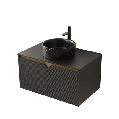 30" Bathroom Vanity With Black Sintered Stone Countertop, No Basin, Solid Wood Cabinet Doors, Plywood Structure, Twill Trim, Soft Close, Flat Pack For Setup Countertop Cabinet, Body, Metal Design,