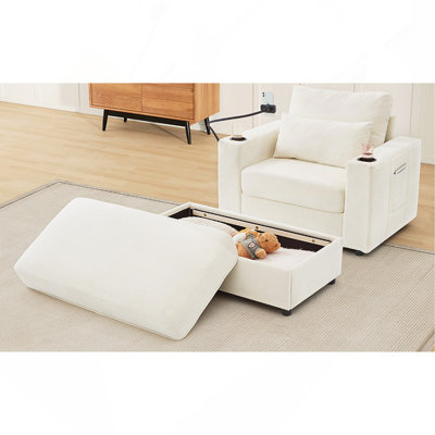Fauteuil de style moderne avec fauteuil de 42,5 po avec repose-pieds mobile, deux ports USB, deux porte-gobelets, un porte-téléphone et des poches latérales pour le salon