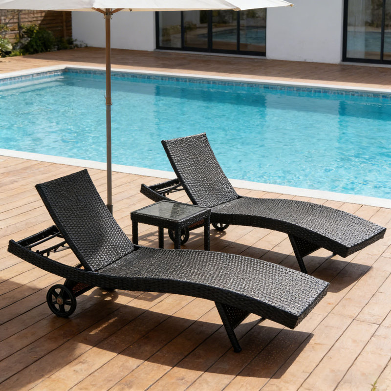 Patio Wicker Chaise Lounge Chairs Set, Black