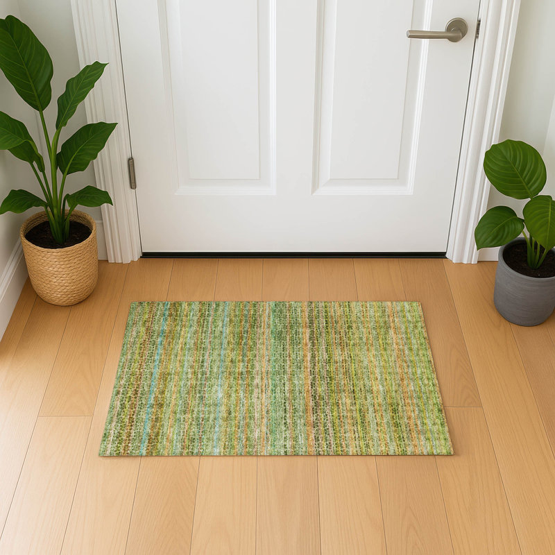 Premium Machine Washable Mayfield AMF2155 Striped Rug, Rectangle 1'8" x 2'6", Green