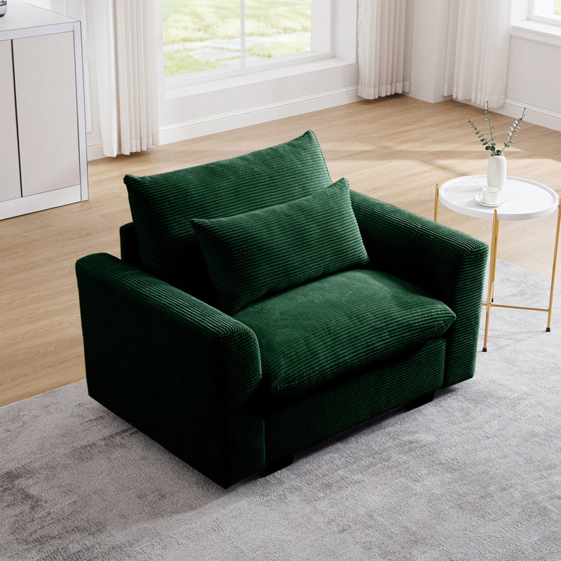 Deep Seat Single Sofa Accent Chair with Waist Pillow, Green Corduroy