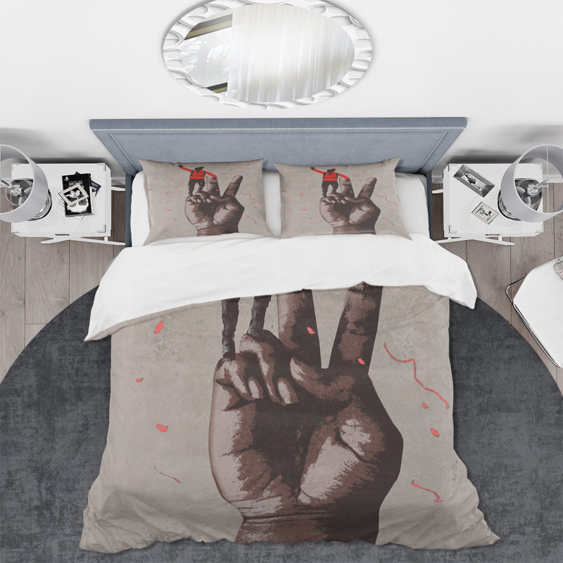 Signe de la victoire avec homme avec bras levé - Ensemble de housse de couette moderne - Microfibre de polyester