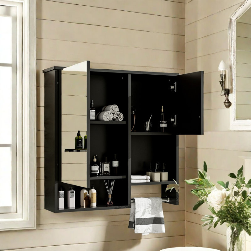 Wall-Mounted Bathroom Mirror Cabinet With Adjustable Shelf, High-Quality Mdf, Waterproof & Moisture-Proof, Space-Saving Storage For Bathroom