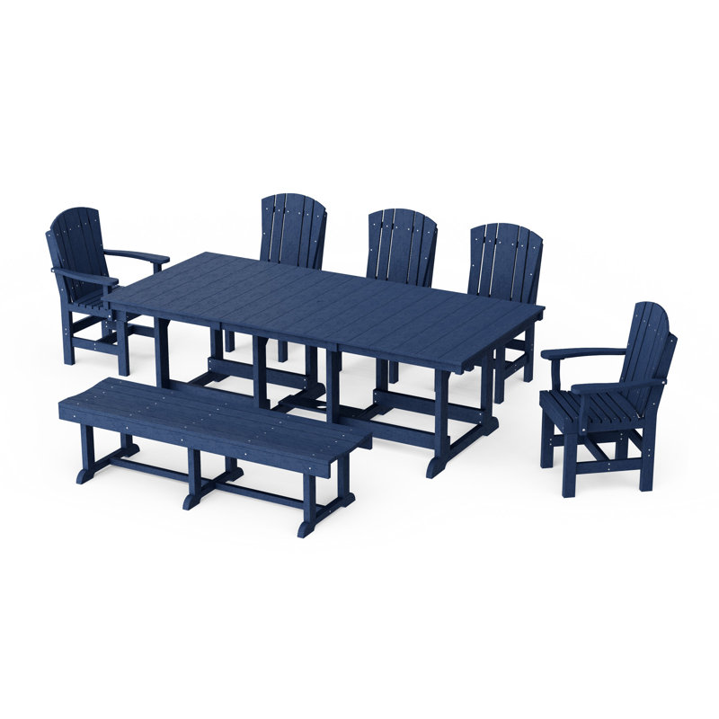Ensemble de salle à manger rectangulaire avec banc 7 pièces Heritage, Bleu patriote