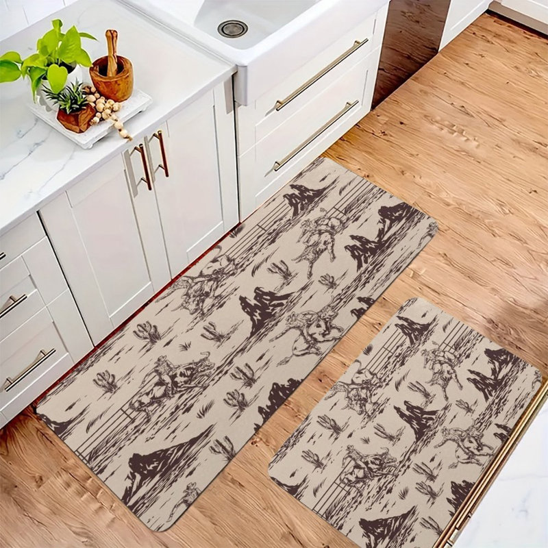 Tapis de cuisine Western Cowboy Rodeo, ensemble de 2 pièces en flanelle antidérapante pour la chambre à coucher et la cuisine