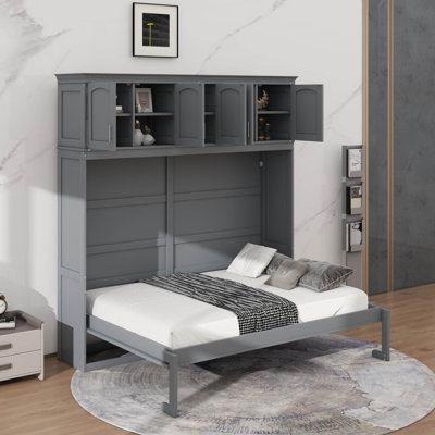 Lit escamotable double pleine grandeur - Livré avec des modules de rangement supérieurs