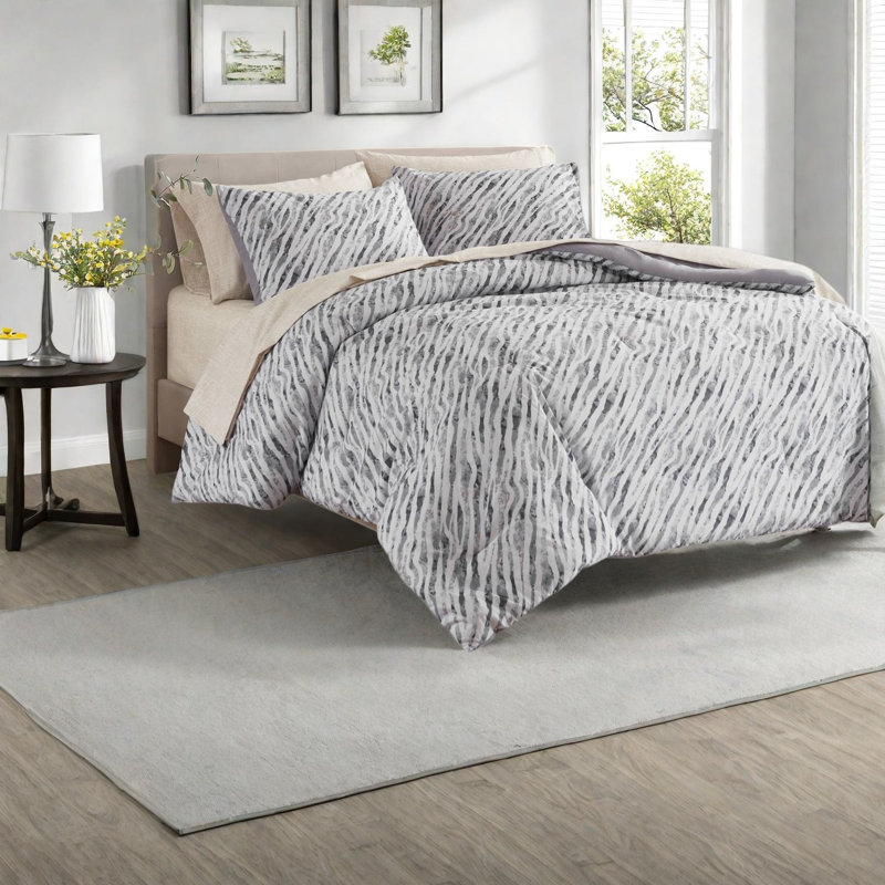 -Piece Cal King Bedding Sets, Grey Polyester Modern Comforter Set for Home