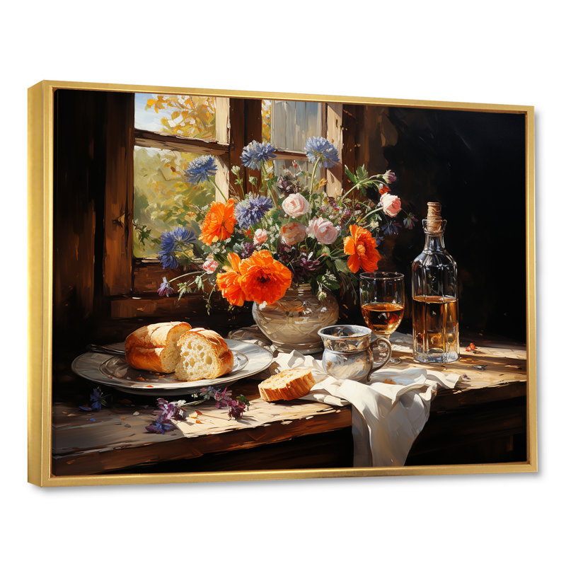 Banquet rustique en France, Cadre flottant doré, H 34 po x l 44 po x P 1,5 po