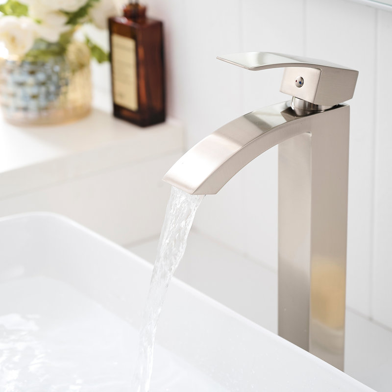 Contemporary Single Hole Bathroom Faucet - Brushed Nickel With Geometric Shape And Cartridge Valve Basin For Ceramic Filler Handle Home Bathrooms