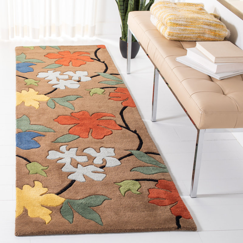 Tapis brun / rouge / vert en laine touffeté à la main Chanler, Tapis de couloir 2 pi 6 po x 14 pi