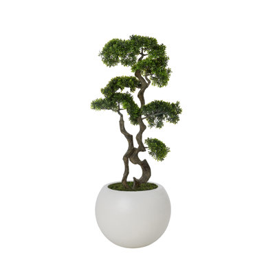 Artificial Bonsai Tree In A White Fishbowl Planter
