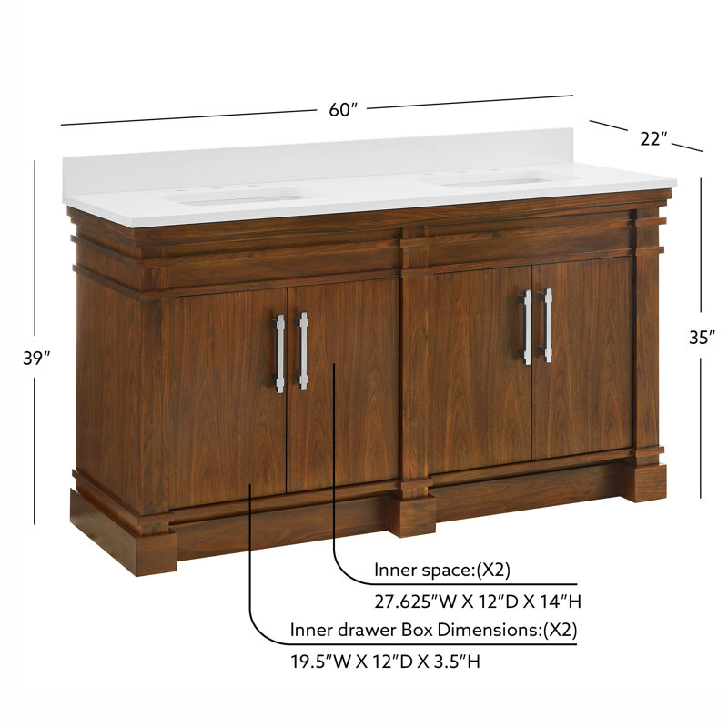 FLW Harmony 36 Wood Sink Vanity, Walnut, 60