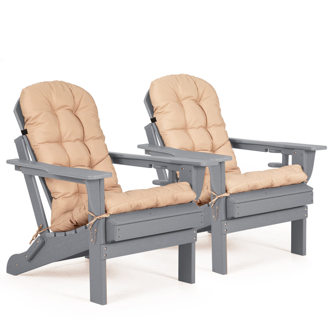 Folding Adirondack Chairs Set Of 2 With Cushion, Hdpe Oversized Patio Chair Weather Resistant NALONE 