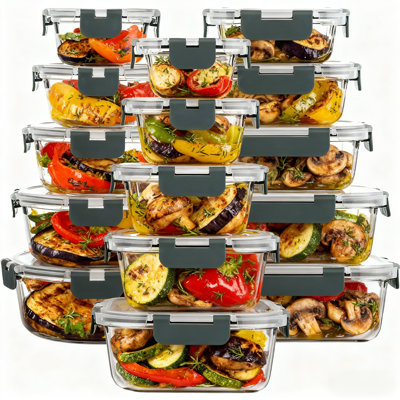 Glass Food Storage Containers Set With Airtight Locking Lids, 30-Piece Meal Prep Containers For Microwave, Oven, Freezer & Dishwasher Safe