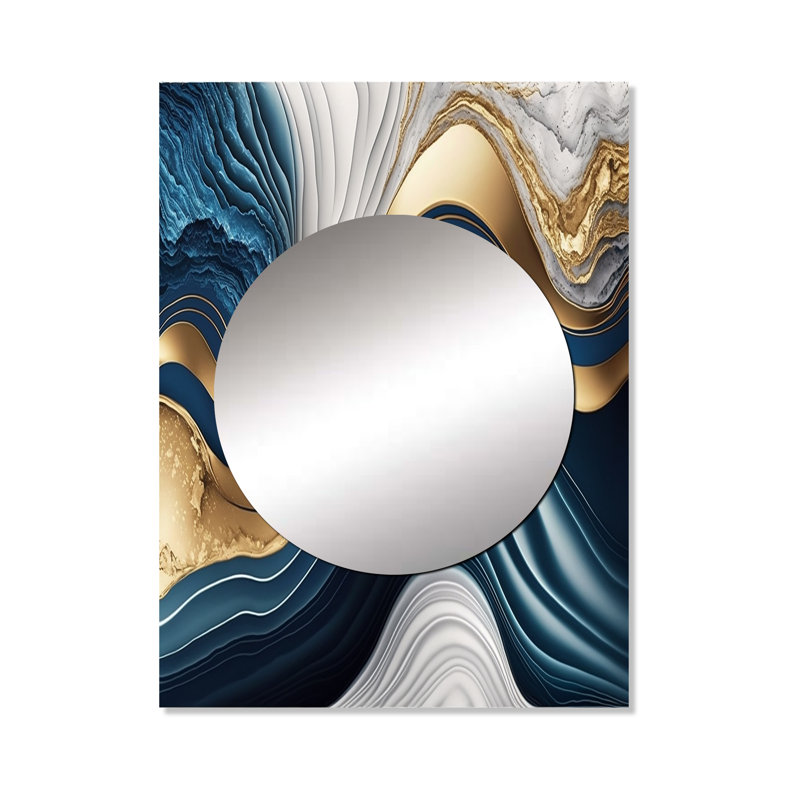 Abstrait Geode Waves Blue I - miroir mural abstrait, miroir décoratif bleu, impression sur métal, 40 po x 30 po