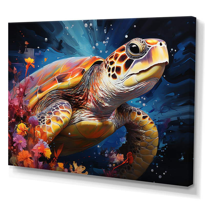 Tortue sereine sous l'eau, Toile tendue, H 30 po x l 40 po