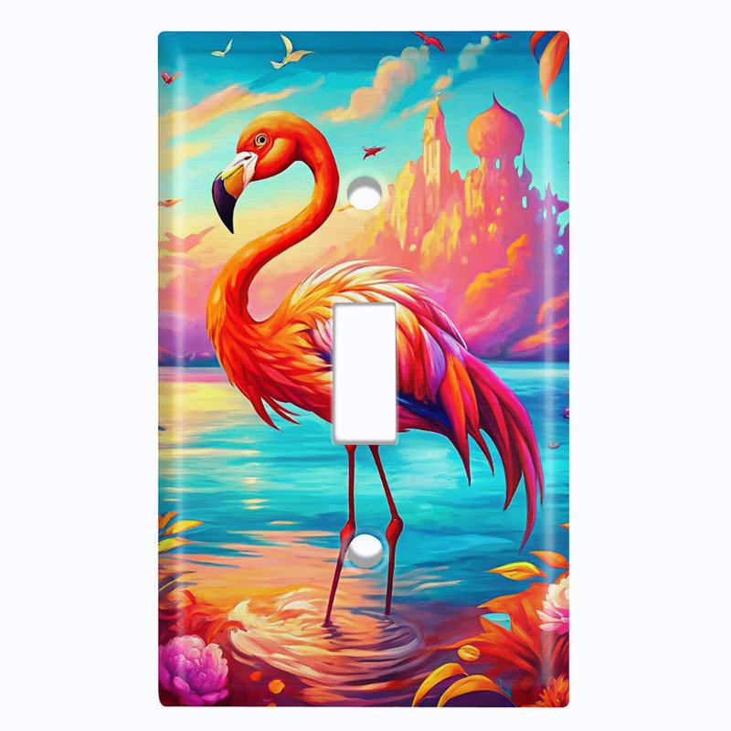 Couvercle de plaque d'interrupteur en métal; Bascule à 1 taille US standard - Flamant rose fantastique, # 1 à bascule simple