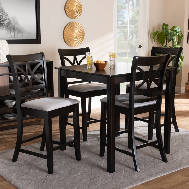 Esfira 5-Pc Counter Height Dining Set in Grey Fabric Upholstered, 42.5'' H X 18.7'' W X 20.5'' D, Gray