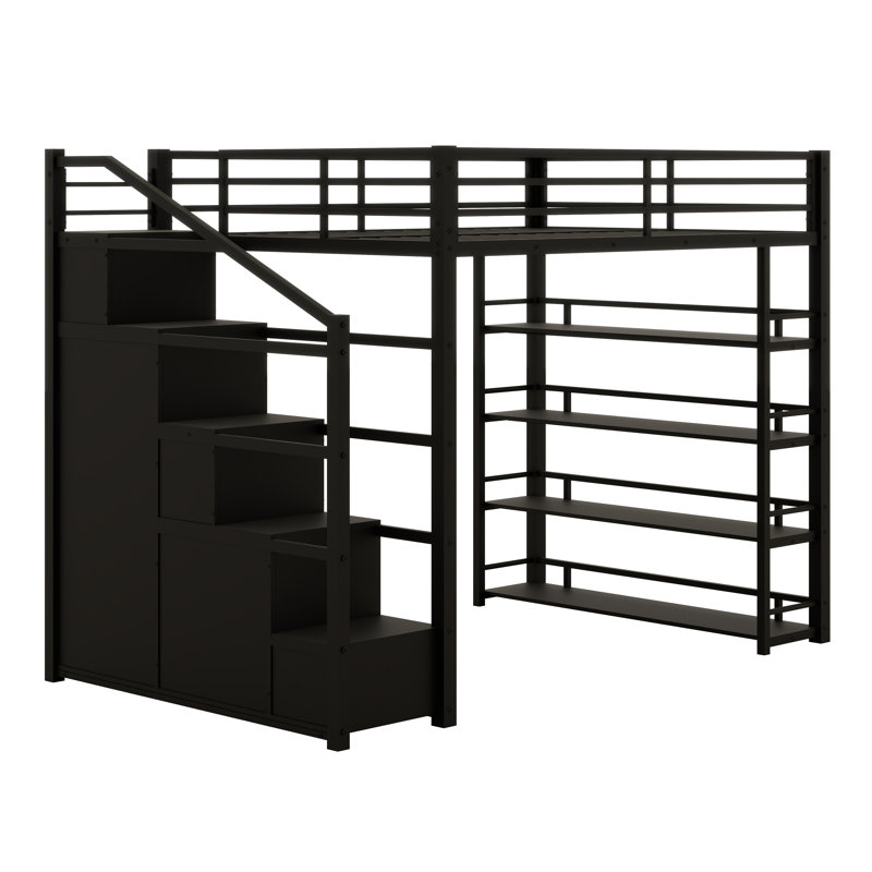 Metal Loft Bed With Storage Shelves