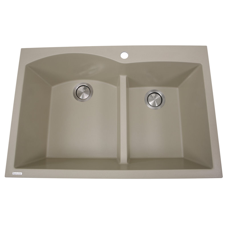 Plymouth 33'' L Double Basin Kitchen Sink, Sand