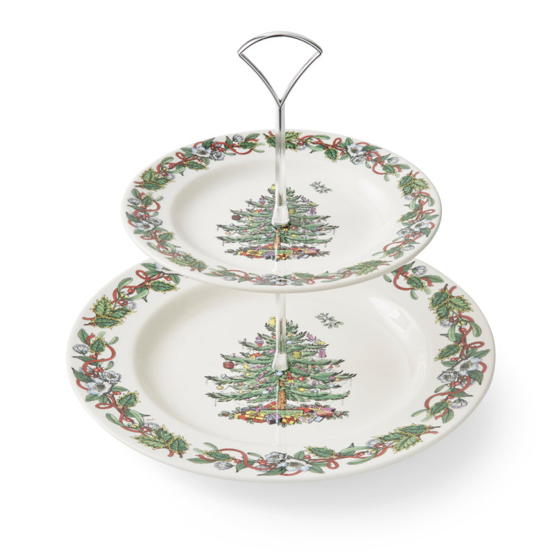 Christmas Wreath 2-Tier Cake Stand