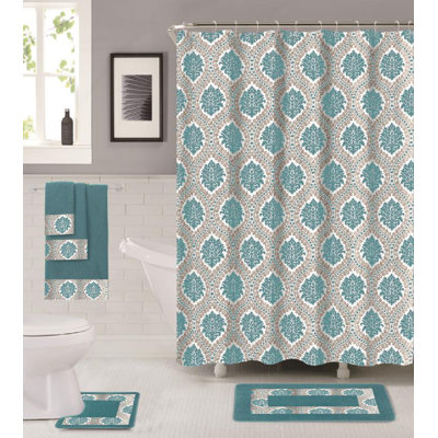 Eramana Damask Shower Curtain with Hooks Included