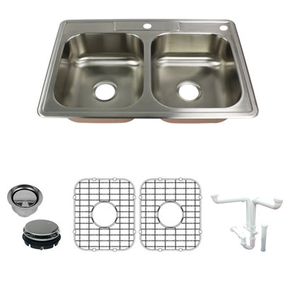 Classic 33'' L Double Bowl Stainless Steel Kitchen Sink