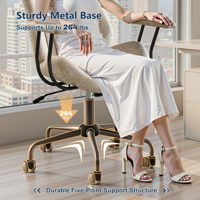 Kalysia Modern Suede Home Office Chair with Mid Back Support and Rolling Swivel Wheels for Executive Office, Off White