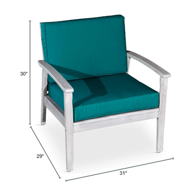 Chaise en eucalyptus à assise profonde, finition gris argenté, coussins vert foncé, Dark Green
