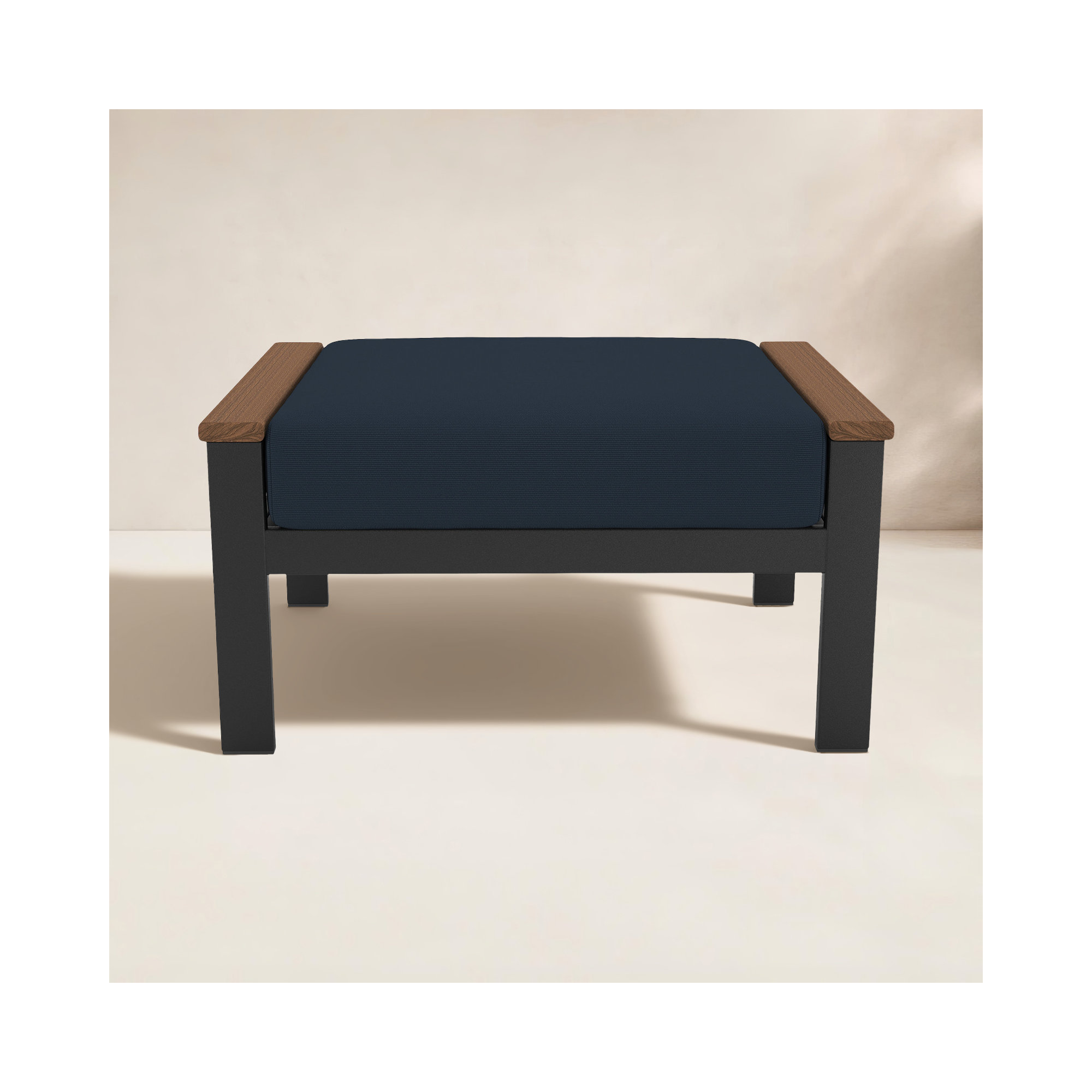 Townsend Indoor Outdoor Aluminum Ottoman with Sunbrella® Cushion, Canvas Navy Sunbrella® Canvas