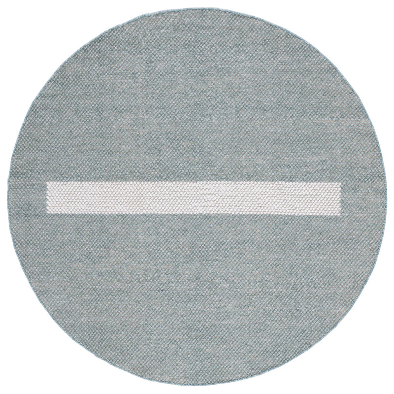 Tapis turquoise / ivoire en laine tissé à plat Denbhi, Rond 6 pi
