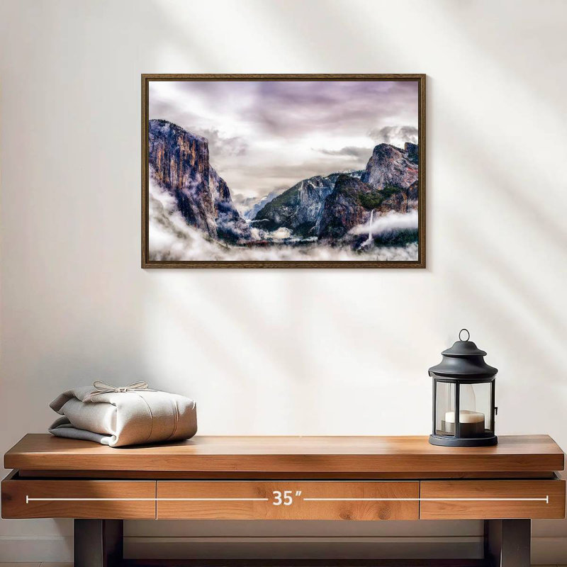 Canyons du parc national Yosemite, 19 po x 13 po, Cadre flottant noyer