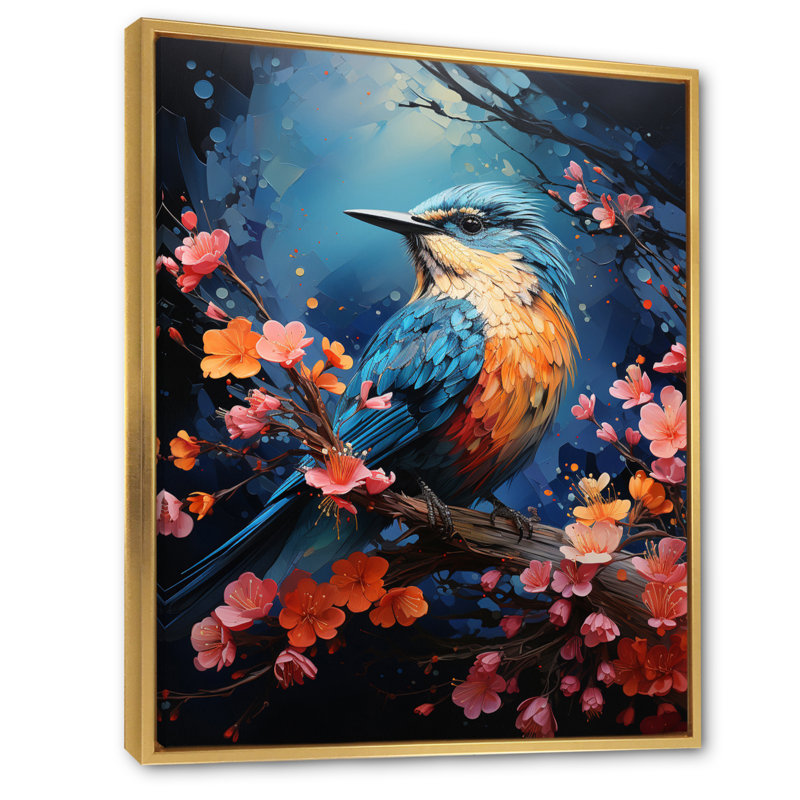 Reproduction d'art sur toile, oiseaux, H 32 po x l 24 po x P 1 po, Cadre flottant doré