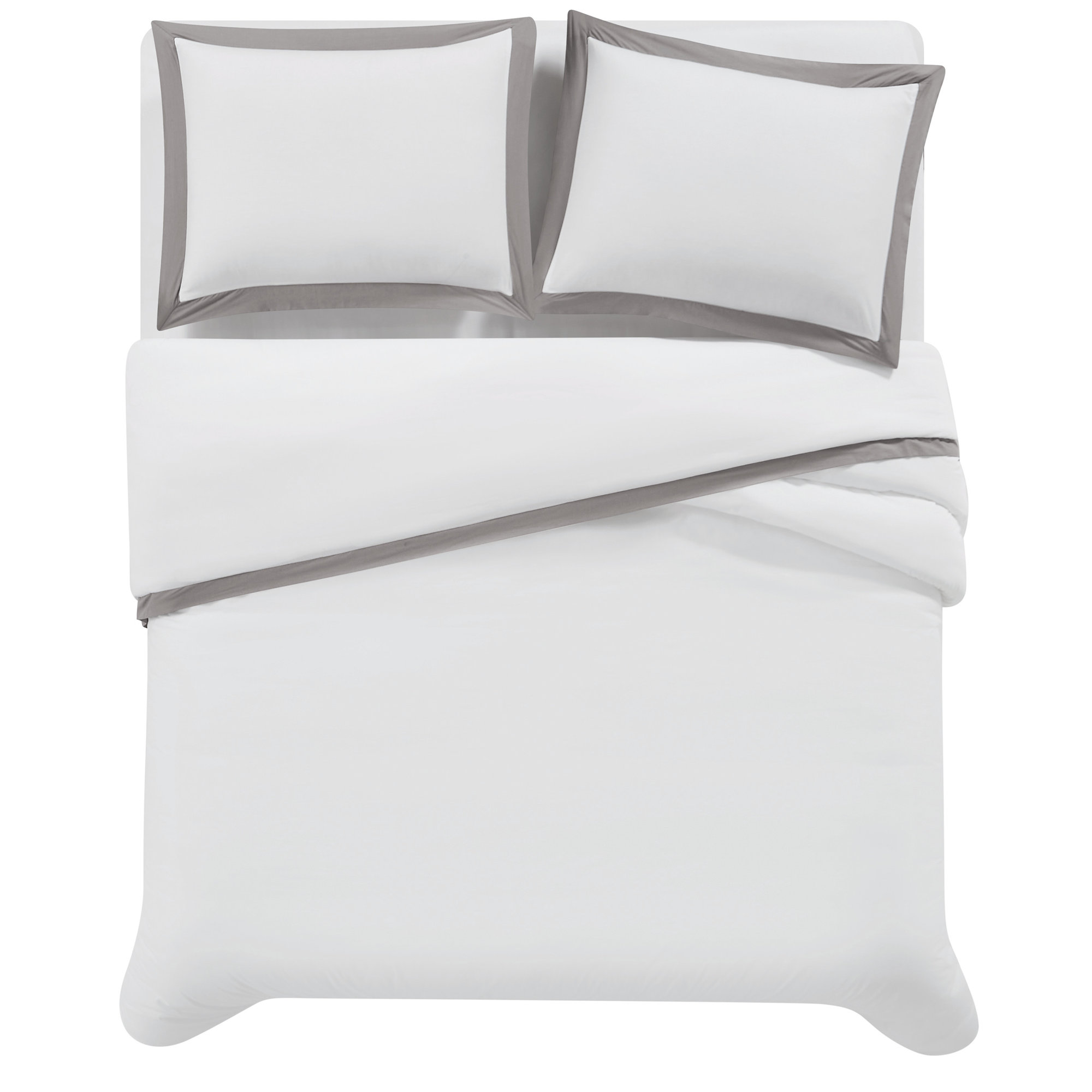  Cotton Hotel Border Duvet Cover Set, Queen, White/Grey
