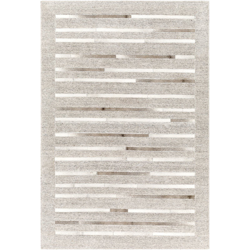Giselle Striped Handmade Area Rug in Gray/White/Brown, Rectangle 8' x 10'
