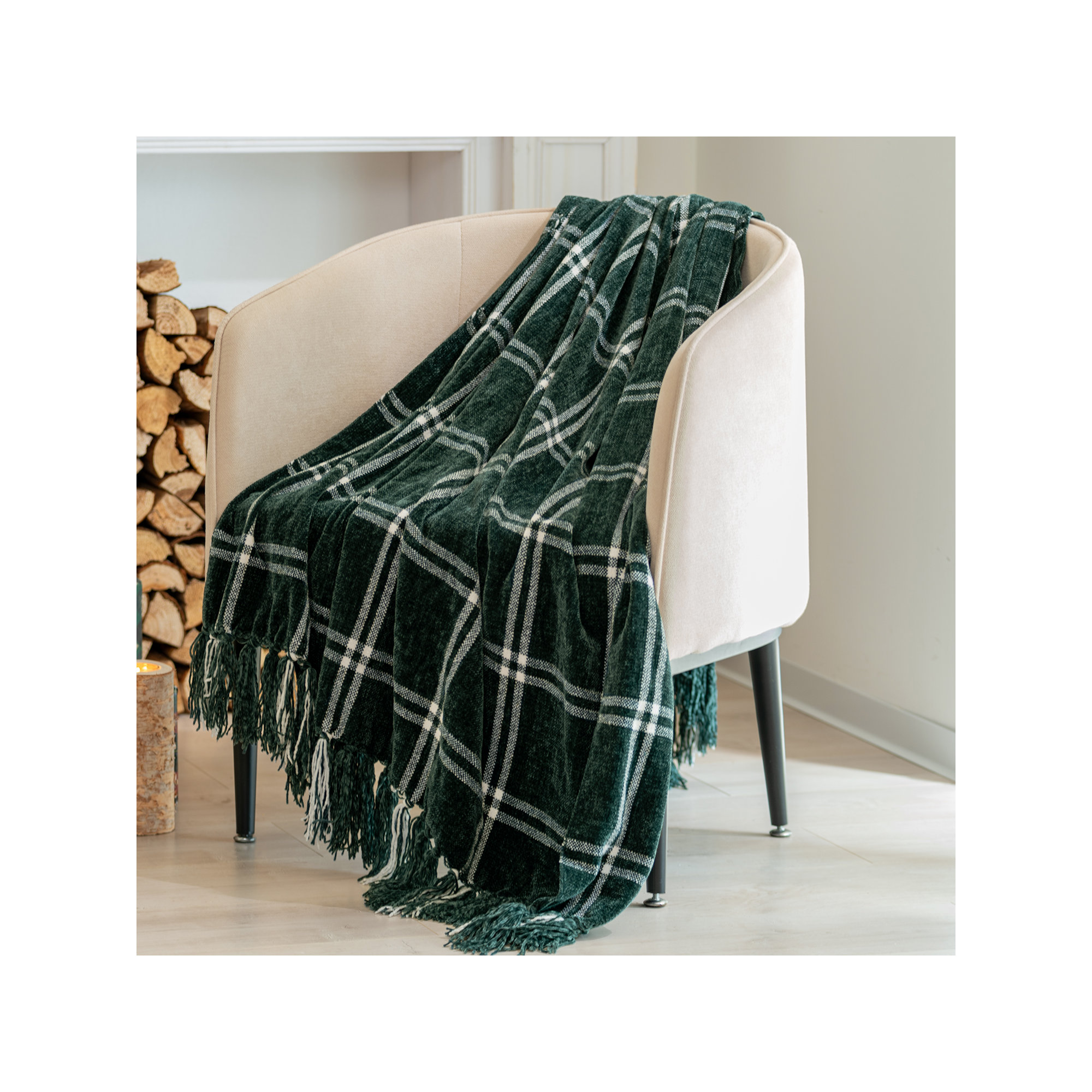 Soft Chenille Throw Blanket, Dark Green, 60" L x 50" W