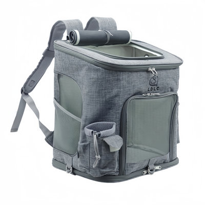 Large Capacity Foldable Pet Carrier Backpack with Breathable Mesh, Roll-Up Top Opening, and Storage Pockets