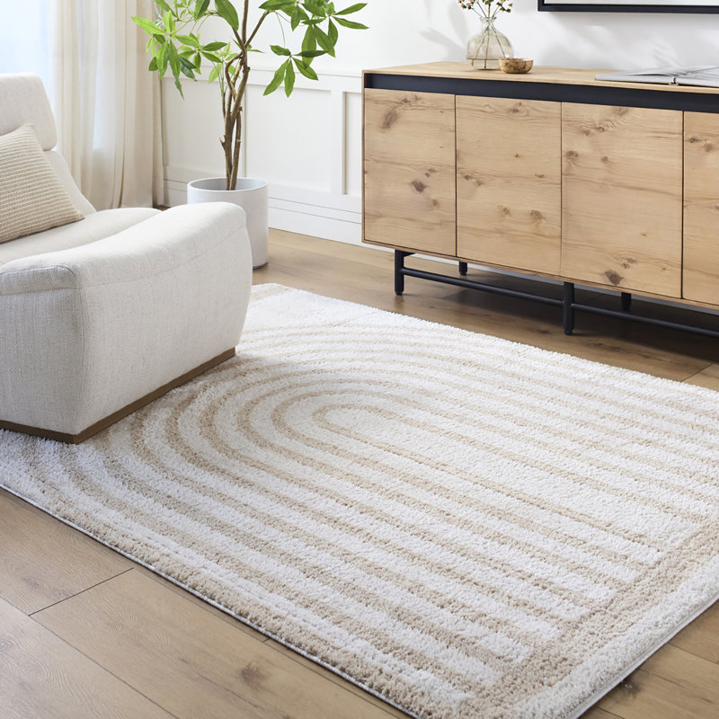 Machine Washable Shaggy Boho Beige Area Rug, Rectangle 200 x 275cm