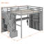 Lit mezzanine double gris avec garde-robe intégrée, espace de travail spacieux, tablettes et lumière DEL confortable, pour bureau de taille de chambre à coucher, bande grise, organisation intelligente pour les espaces compacts