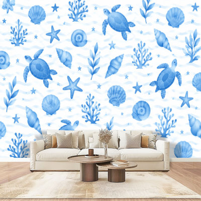 Papier peint adhésif pelez et collez, objets de vie sous-marine sans soudure, coquillage, étoile de mer, art mural auto-adhésif et amovible
