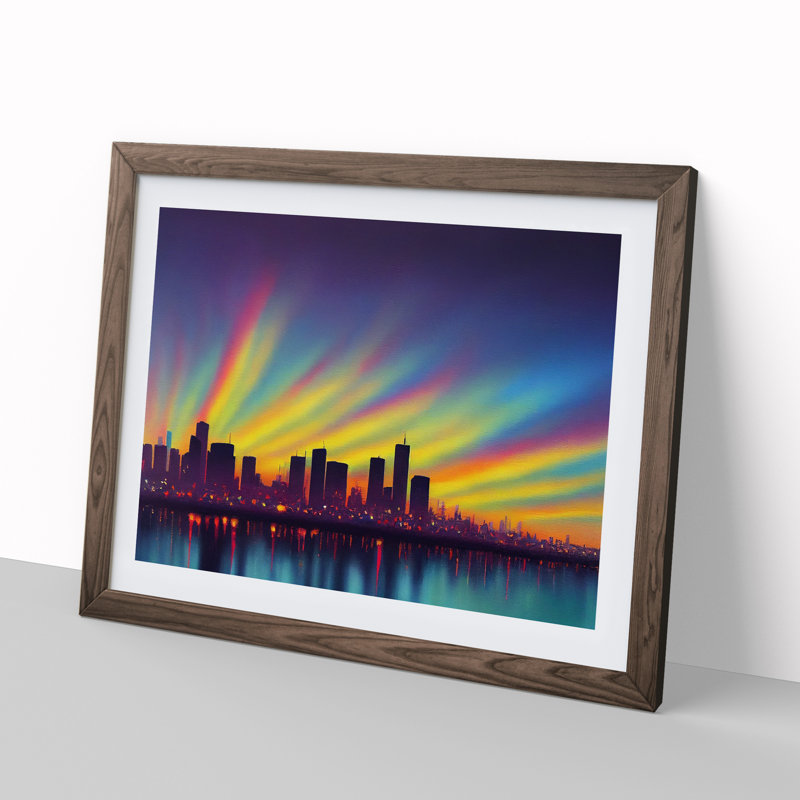 Daring Skyline Architecture - Framed Print, 25cm H x 34cm W x 2cm D, Walnut