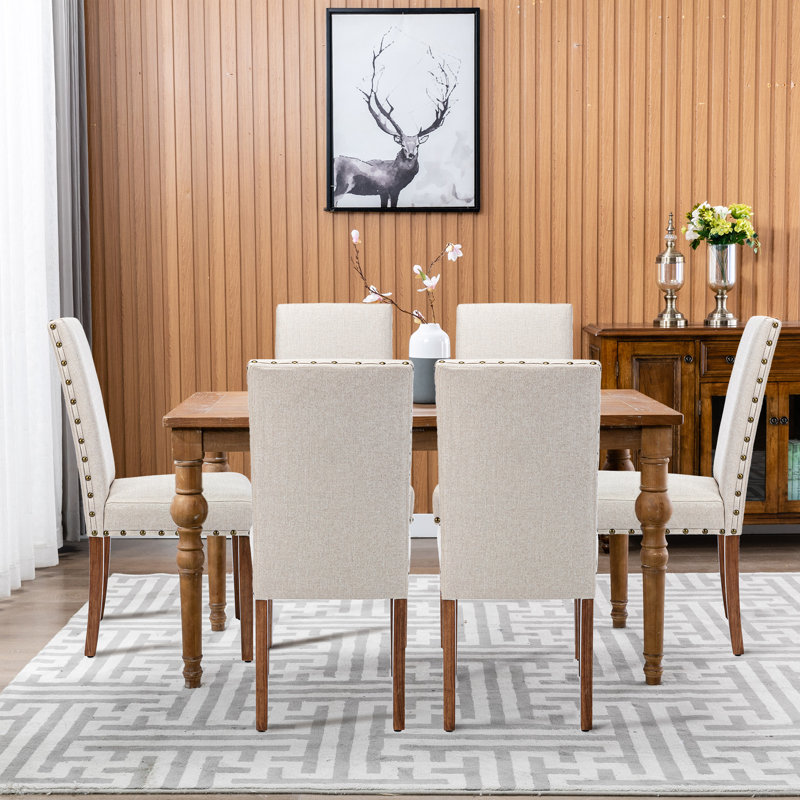 Behare Dining Chair - Modern Upholstered High Back with Nailhead Trim, Beige