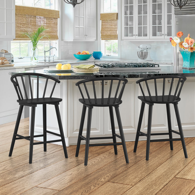 Chelssie Solid Wood Counter Stool, 3, Black, Counter Stool (24” Seat Height)