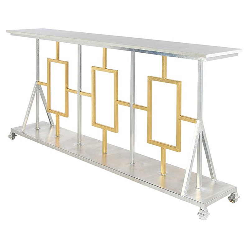 Plaza Console Table, Carrera Marble, Silver Leaf/Gold Leaf, 40" H x 84" W x 16" D