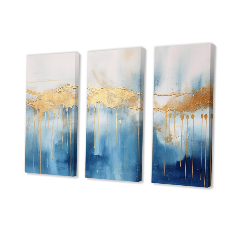 Momentary Spirit Golden Wave, reproduction d'art sur toile 3 pièces, H 40 po x l 60 po x P 1 po